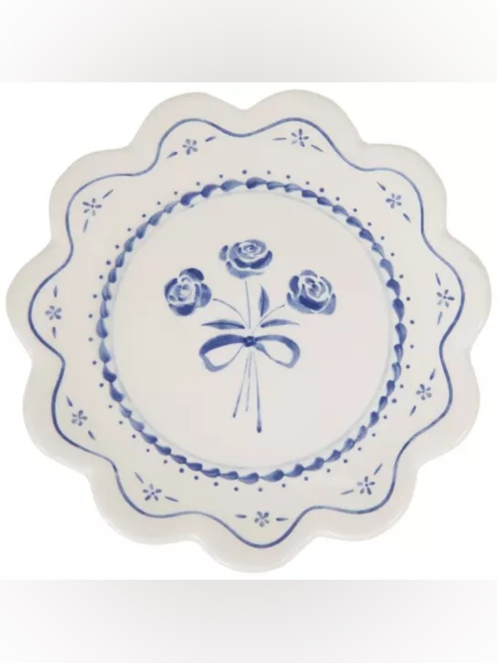 (2) White & Blue Floral Scalloped Trinket Dish
